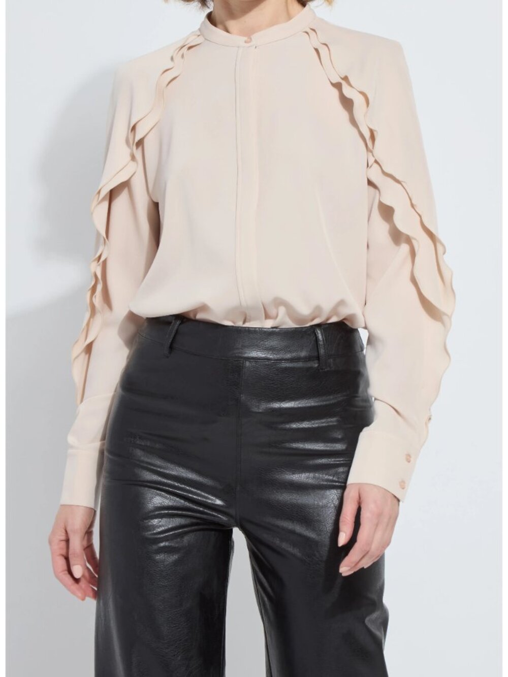 LYSSE CREAM RUFFLE COLLARLESS BLOUSE